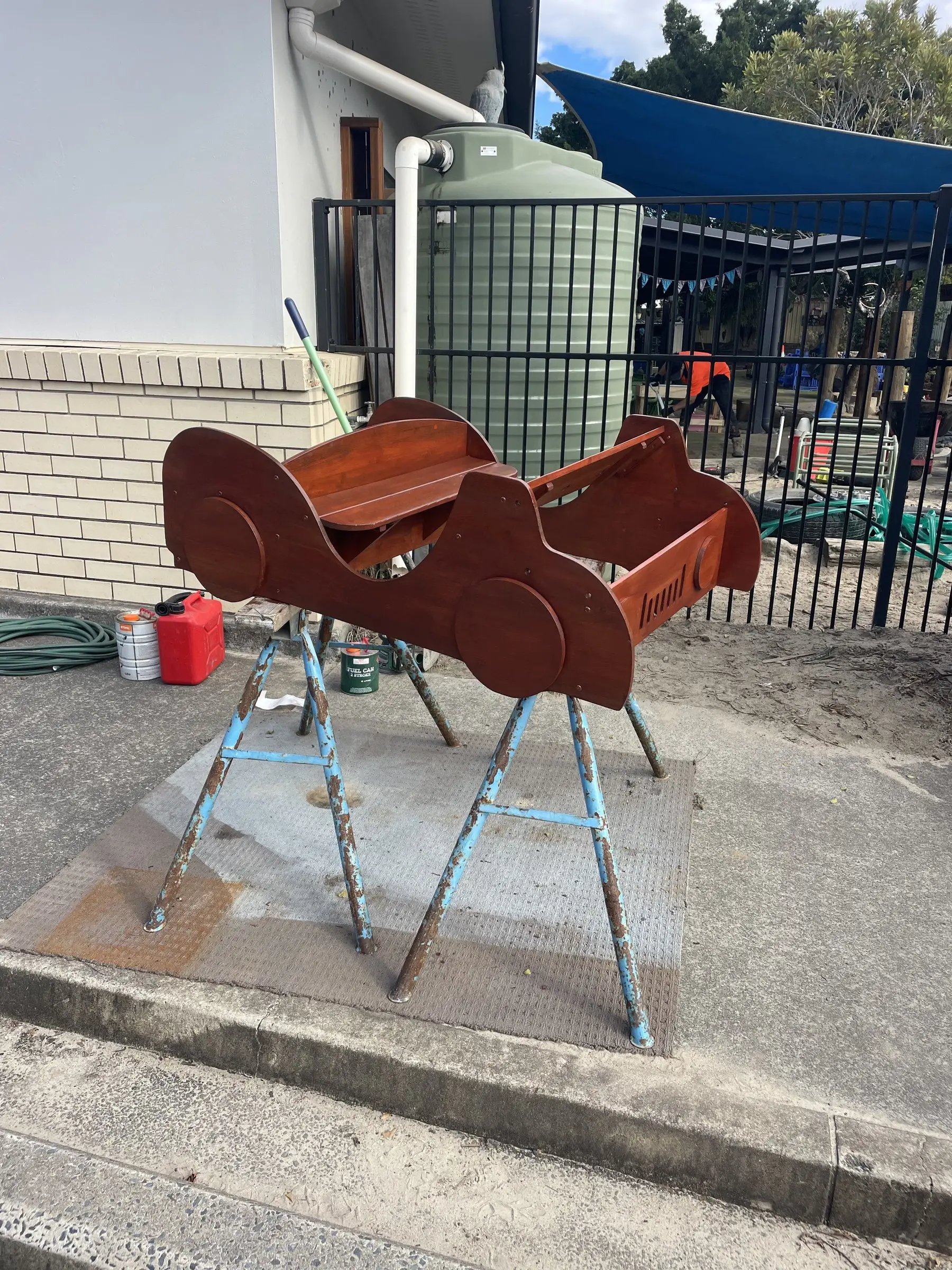 Re-oiled timber play structure after timber rejuvenation at a childcare centre